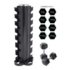 Rubber Dumbbell And 8-Tier Vertical Storage Rack Package Deal
