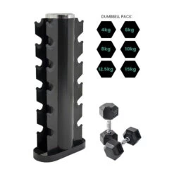 Rubber Dumbbell And 6-Tier Vertical Storage Rack Package Deal